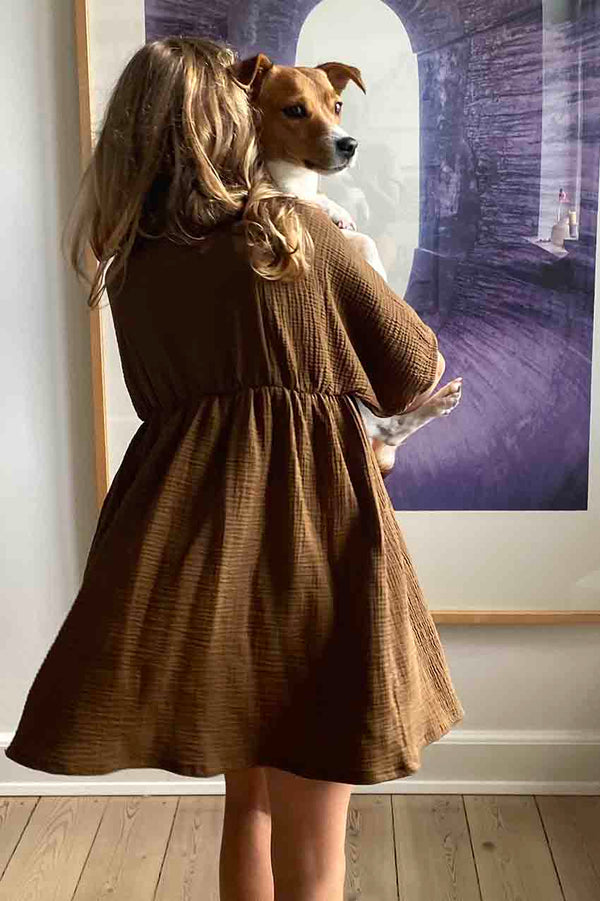 GERDA - GIRL´S DRESS INDIAN COTTON BROWN